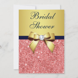 Gold Navy Coral Sequins Diamonds Bow Vrijgezellenf Kaart