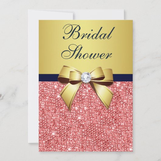 Gold Navy Coral Sequins Diamonds Bow Vrijgezellenf Kaart (Voorkant)