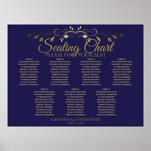 Gold & Navy Elegant 7 Tableau Mariage (Devant)