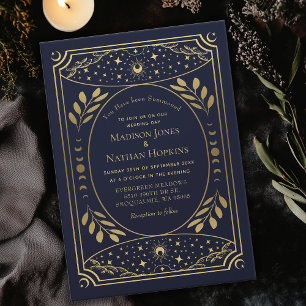 Gold Navy Elegant Tarot Card Faire-part de mariage