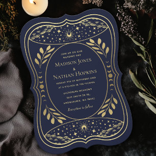 Gold Navy Elegant Tarot Kaart Huwelijksuitnodiging