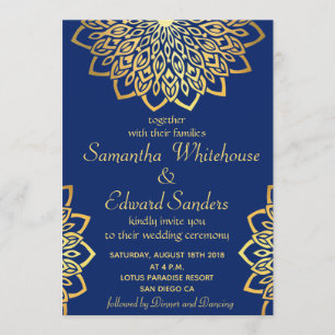 Gold Navy Faire-part de mariage de Mandala bleu