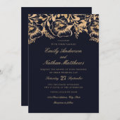  Gold Navy Floral bruiloft uitnodiging (Voorkant / Achterkant)