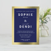 Gold & Navy Folie huwelijksaankondiging Kaart (Staand voorkant)