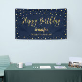 Gold & Navy Happy Birthday Party-banner Spandoek (Beurs)