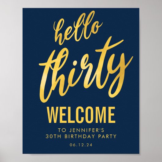 Gold Navy "Hello Thirty" Affiche de bienvenue d'an (Devant)