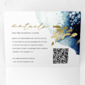 Gold Navy Onderwater Zee Fish Wedding QR Code Drieluik Uitnodiging (Binnenzijde eerst)