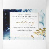 Gold Navy Onderwater Zee Fish Wedding QR Code Drieluik Uitnodiging (Binnenkant midden)