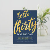 Gold Navy Save Date Dertig Verjaardagsfeest Kaart (Staand voorkant)