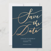Gold Navy Script Typografie Save The Date (Voorkant)