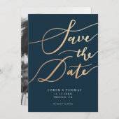 Gold Navy Script Typografie Save The Date (Voorkant / Achterkant)