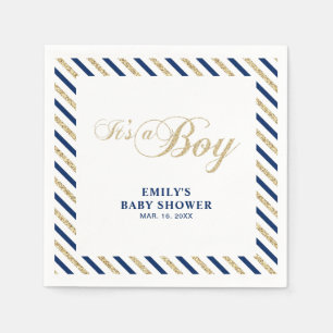 Gold & Navy Serviette en papier moderne pour Bab