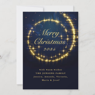 Gold Navy Sparkle Kerstverlichting Feestdagenkaart