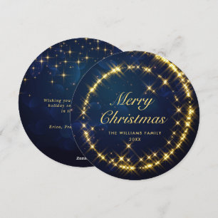 Gold Navy Sparkle Kerstverlichting Feestdagenkaart