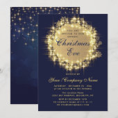 Gold Navy Sparkle Lights Kerstavond Feest Kaart (Voorkant / Achterkant)