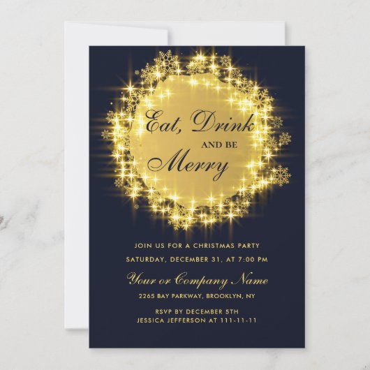 Gold Navy Sparkle Lights Kerstfeest Kaart (Voorkant)