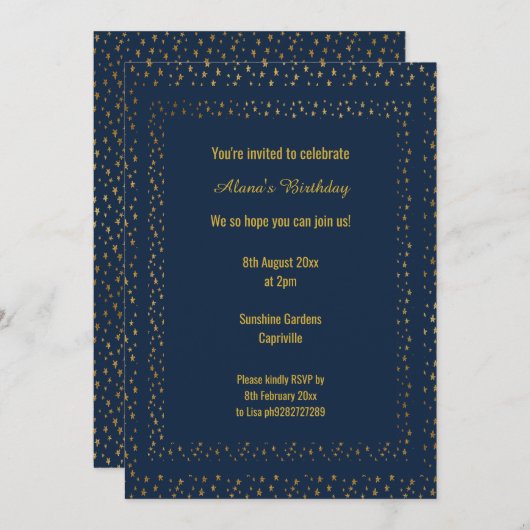 Gold Navy Star Pattern Modern Birthday Custom Kaart (Voorkant / Achterkant)