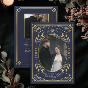 Gold Navy  Tarot Gothic Wedding Bedankkaart