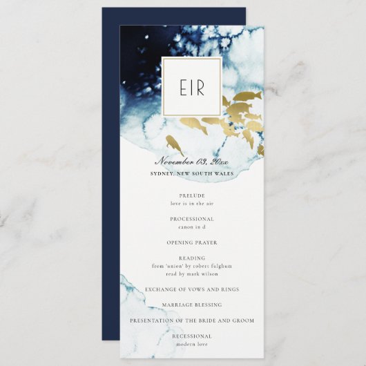 GOLD NAVY UNDERWATER FISH WEDDING CEREMONY PROGRAM MENU (Voorkant / Achterkant)
