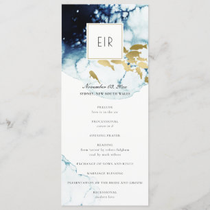 GOLD NAVY UNDERWATER FISH WEDDING CEREMONY PROGRAM MENU