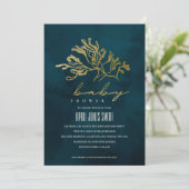 GOLD NAVY UNDERWATER SEAWEED BABY SHOWER INVITE BEDANKKAART (Staand voorkant)