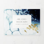 GOLD NAVY UNDERWATER ZEE FISH WATERVERF WEDING DRIELUIK UITNODIGING (Cover)