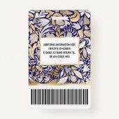 Gold Navy White Floral Leaf Illustration Pattern Badge (Achterkant)