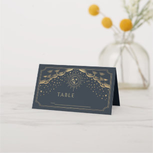 Gold & Navy Zon en Moon Tarot Kaart Bruiloft