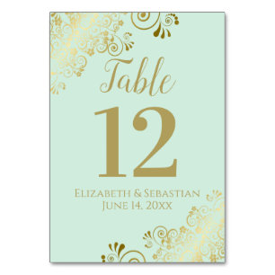 Gold & Neo Mint Green Elegant Frilly Wedding Kaart