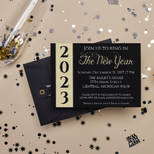 Gold New Years Eve Invitation Kaart