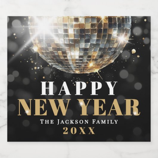 Gold New Year's Party Sparkling Wijnetiket (Enkel label)