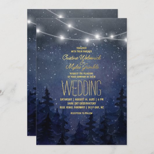 Gold Night Sky Forest Wedding | String Lights Kaart (Voorkant / Achterkant)