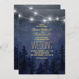 Gold Night Sky Forest Wedding   String Lights Kaart