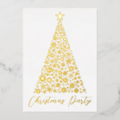 Gold Noël arbre flocons de neige invitation réel (Recto)