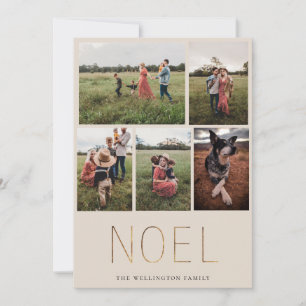Gold NOEL Modern Photo Collage Holiday Card   Zand Feestdagenkaart