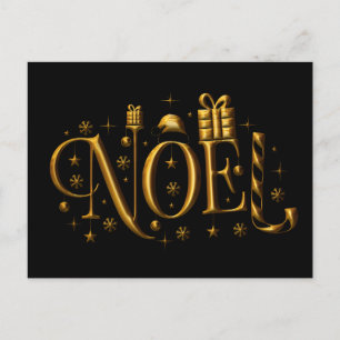 Gold Noel op zwarte hedendaagse Kerstmis Feestdagenkaart
