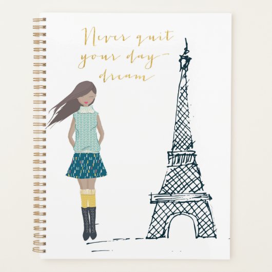 Gold "Nooit eindigen met je dagdroom" Zwarte Meisj Planner (Voorkant)