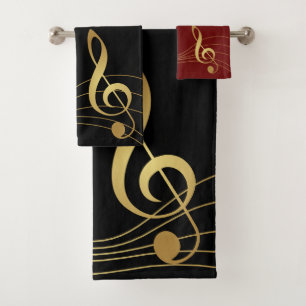 Gold Notes Muziekhanddoeken - De Treble Clef: Bad Handdoek
