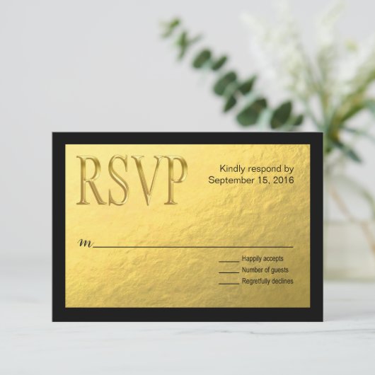 Gold Nugget Faux Foil met zwarte contour RSVP (Staand voorkant)