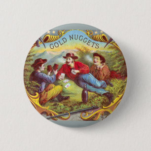 Gold Nuggets Antiek Sigar Label Ronde Button 5,7 Cm