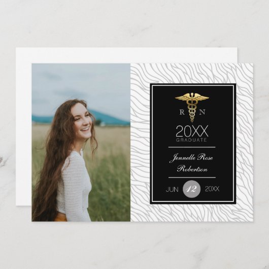 Gold Nursing Graduation | FAIRE-PART (Devant / Derrière)