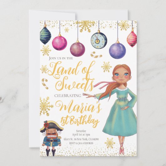 Gold Nutcracker Birthday Invitation Kaart (Voorkant)