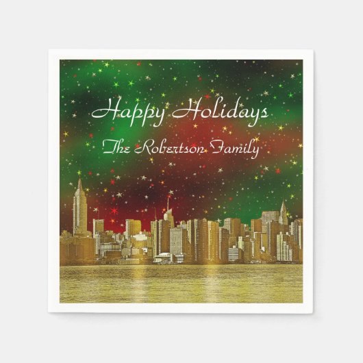 Gold NYC Skyline #1 Kerstrode groene Starry Servetten (Voorkant)