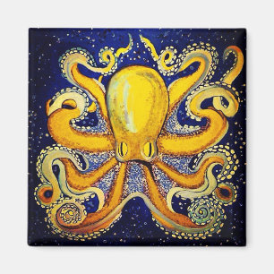 Gold Octopus in blauw Magneet