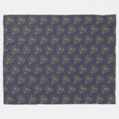 Gold Old Fashioned Unicycle Line Drawing Navy Blue Fleece Deken (Voorkant (Horizontaal))