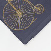 Gold Old Fashioned Unicycle Line Drawing Navy Blue Fleece Deken (Hoek)
