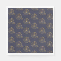 Gold Old Fashioned Unicycle Line Drawing Navy Blue