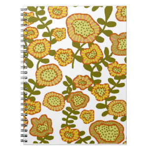 Gold Olive Oranje Floral Design © Cathy Thompson Notitieboek