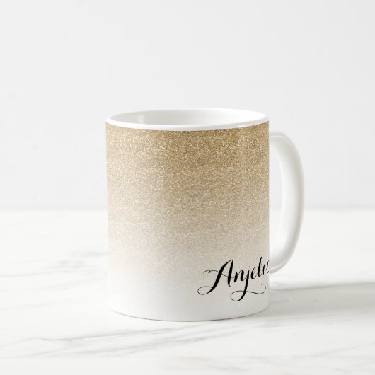 Gold Ombre Faux Glitter Name Coffee Mok (Voorkant rechts)