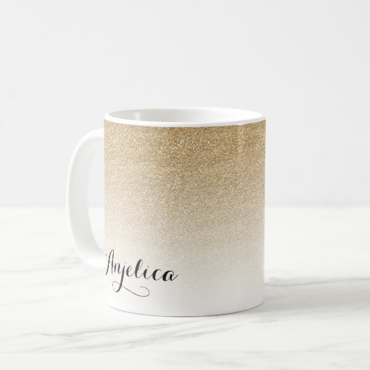 Gold Ombre Faux Glitter Name Coffee Mok (Voorkant links)